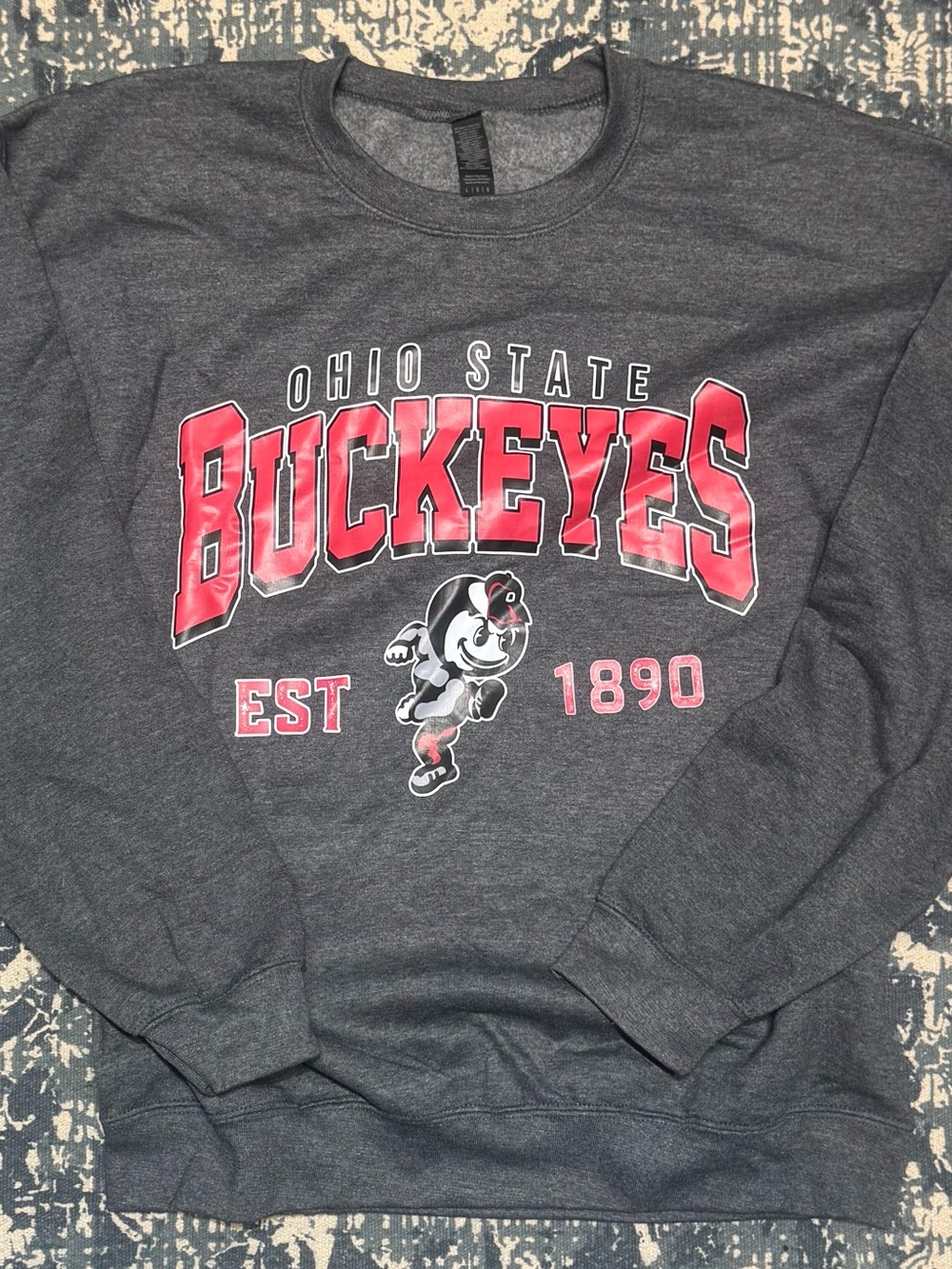 Ohio State Buckeyes Gray Crewneck Sweatshirt with Red Logo